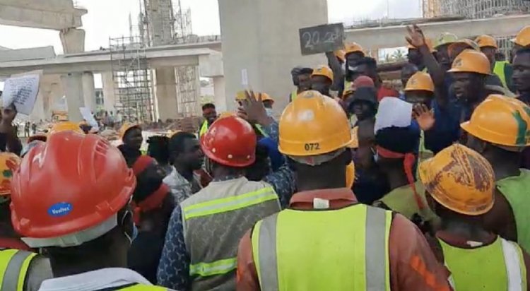 Workers on Pokuase Interchange protest against unfair wages