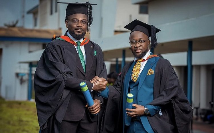Following the GIMPA graduation, KK Fosu congratulates Samini and Kokoveli