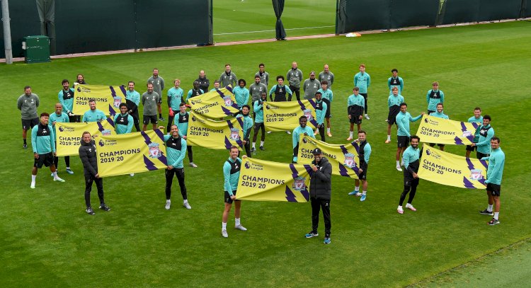 Liverpool presented with 'Champions Banners' at Melwood